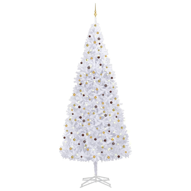 Kunstkerstboom Met Verlichting En Kerstballen 500 Cm 500 x 230 cm Wit en goud