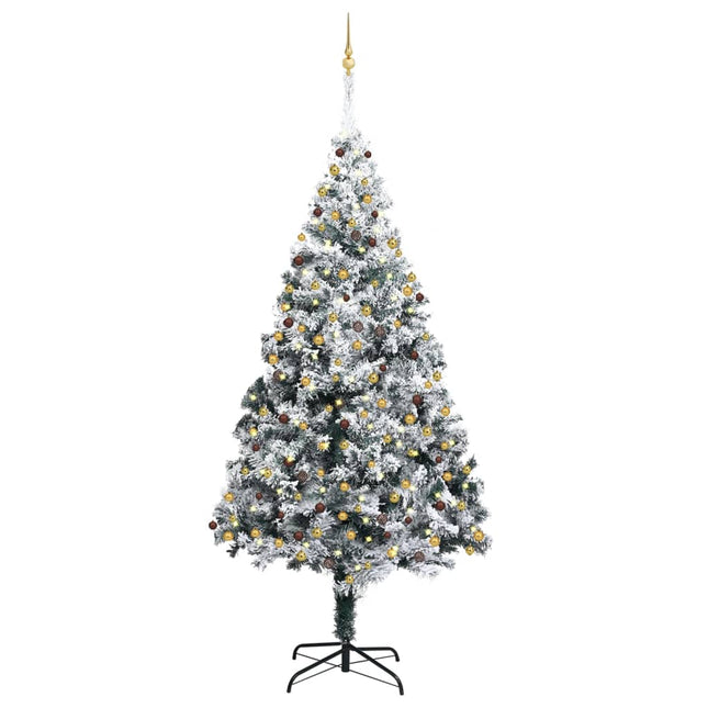 Kunstkerstboom Met Led's, Kerstballen En Sneeuw 300 Cm Groen 300 x 155 cm Goud