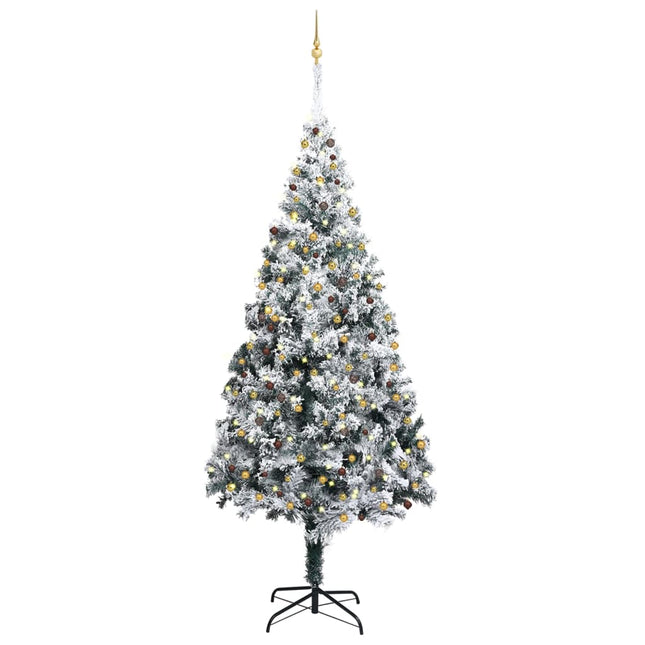 Kunstkerstboom Met Led's, Kerstballen En Sneeuw 400 Cm Groen 400 x 190 cm Goud