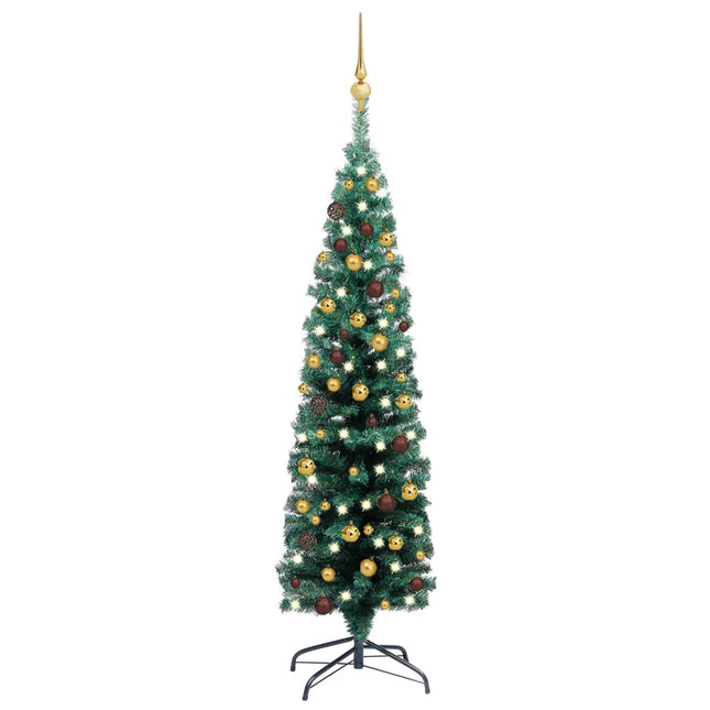 Kunstkerstboom Met Verlichting En Kerstballen Smal 20 Cm 120 x 38 cm Groen en goud