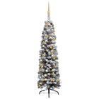 Kunstkerstboom Met Verlichting En Ballen Smal 20 Cm Pvc Groen 120 x 38 cm Wit en goud