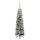 Kunstkerstboom Met Verlichting En Kerstballen Smal 50 Cm Groen 150 x 43 cm Wit en goud