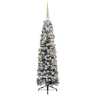 Kunstkerstboom Met Verlichting En Kerstballen Smal 80 Cm Groen 180 x 48 cm Wit en goud