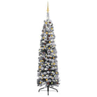 Kunstkerstboom Met Verlichting En Kerstballen Smal 20 Cm Groen 210 x 55 cm Wit en goud