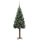 Kunstkerstboom Met Verlichting En Kerstballen Smal 20 Cm Groen 210 x 77 cm Wit en goud