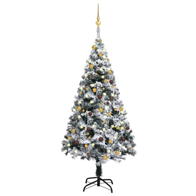 Kunstkerstboom Met Verlichting En Kerstballen 50 Cm Pvc Groen 150 x 95 cm Goud