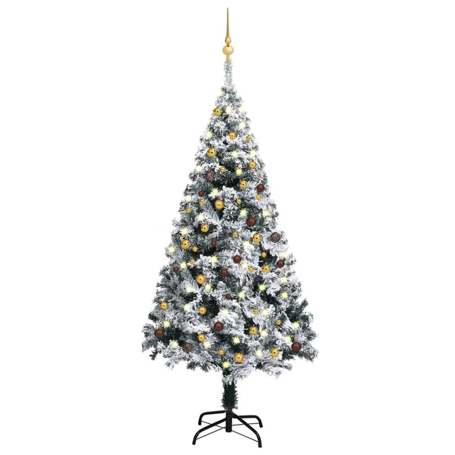 Kunstkerstboom Met Verlichting En Kerstballen 80 Cm Pvc Groen 180 x 115 cm Goud