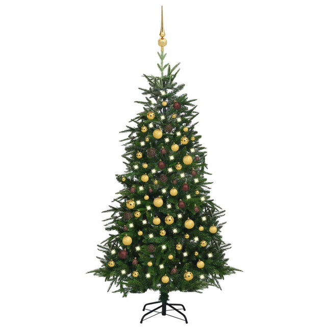 Kunstkerstboom Met Led's En Kerstballen 80 Cm Pvc En Pe 180 x 110 cm Groen en goud