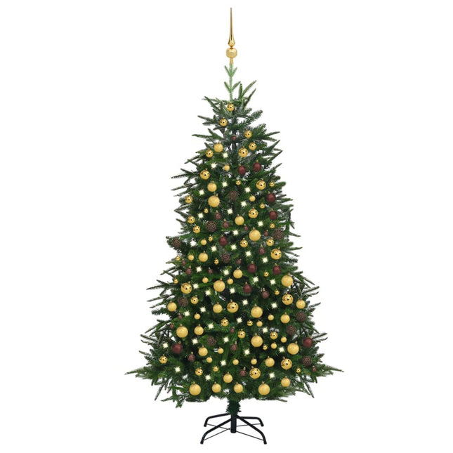 Kunstkerstboom Met Led's En Kerstballen 20 Cm Pvc En Pe 210 x 130 cm Groen en goud