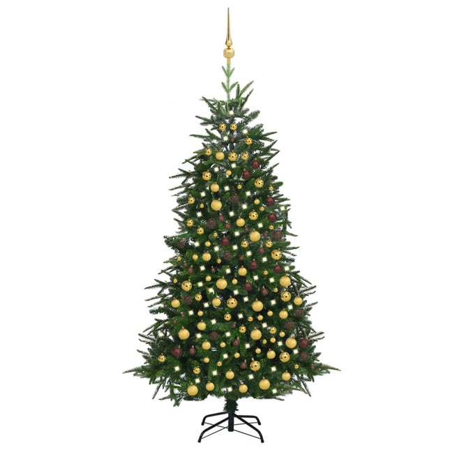 Kunstkerstboom Met Led's En Kerstballen 240 Cm Pvc En Pe 240 x 150 cm Groen en goud