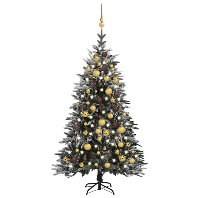 Kunstkerstboom Met Led's, Kerstballen En Sneeuw 20 Cm Pvc Pe 120 x 70 cm Wit en goud