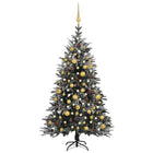 Kunstkerstboom Met Led's, Kerstballen En Sneeuw 50 Cm Pvc Pe 150 x 90 cm Wit en goud