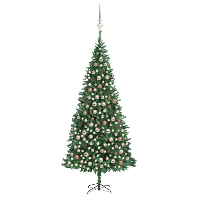 Kunstkerstboom Met Verlichting En Kerstballen 300 Cm Groen 300 x 155 cm green and rose