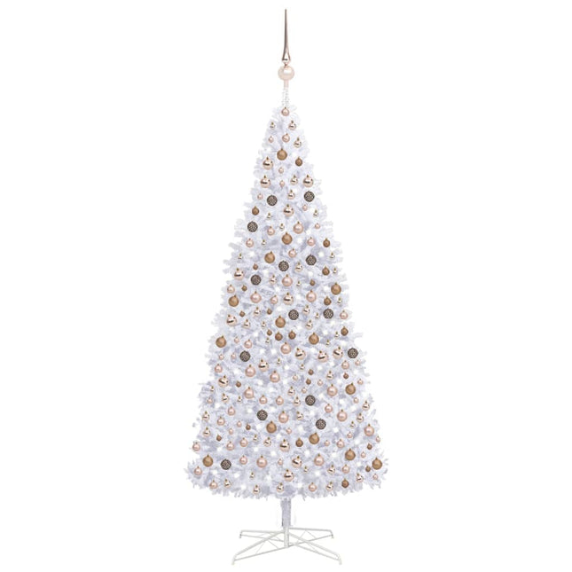 Kunstkerstboom Met Verlichting En Kerstballen 400 Cm Wit 400 x 190 cm white and rose