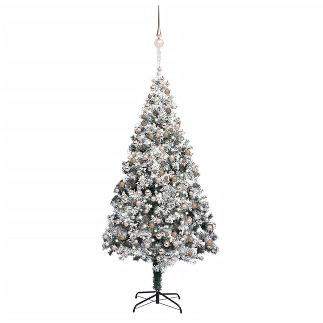 Kunstkerstboom Met Led's, Kerstballen En Sneeuw 400 Cm Groen 400 x 190 cm Rozen