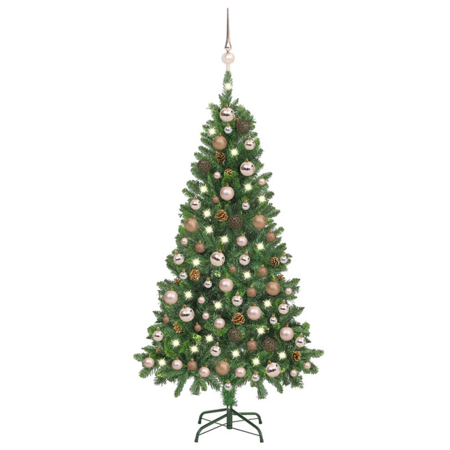 Kunstkerstboom Met Verlichting Kerstballen Dennenappels 180 C5 150 x 89 cm green and rose