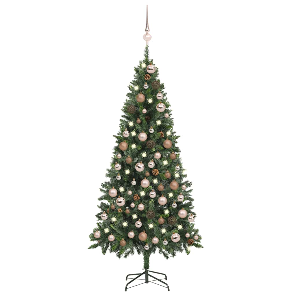 Kunstkerstboom Met Verlichting Kerstballen Dennenappels 180 Cm 180 x 104 cm
