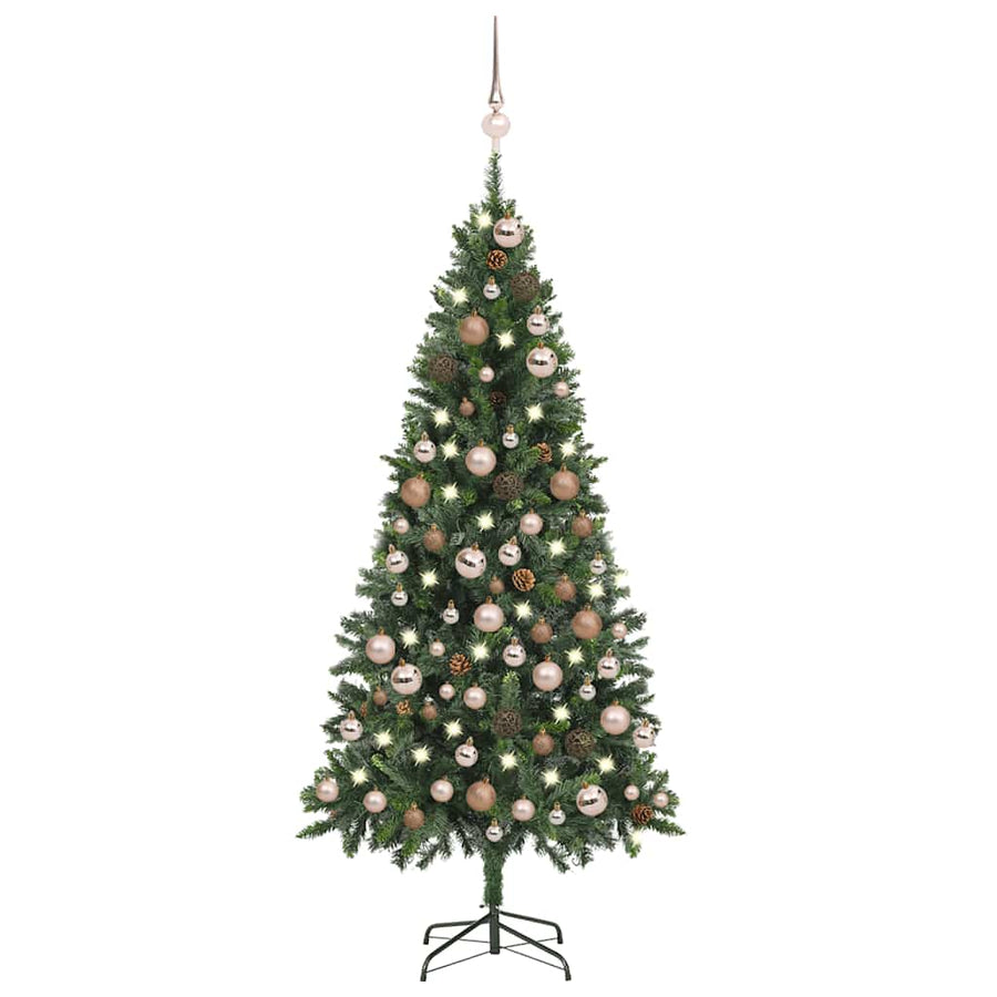 Kunstkerstboom Met Verlichting Kerstballen Dennenappels 180 Cm 180 x 104 cm