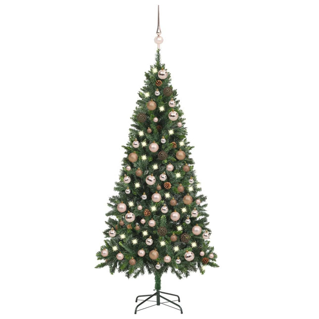 Kunstkerstboom Met Verlichting Kerstballen Dennenappels 80 Cm 180 x 104 cm green and rose