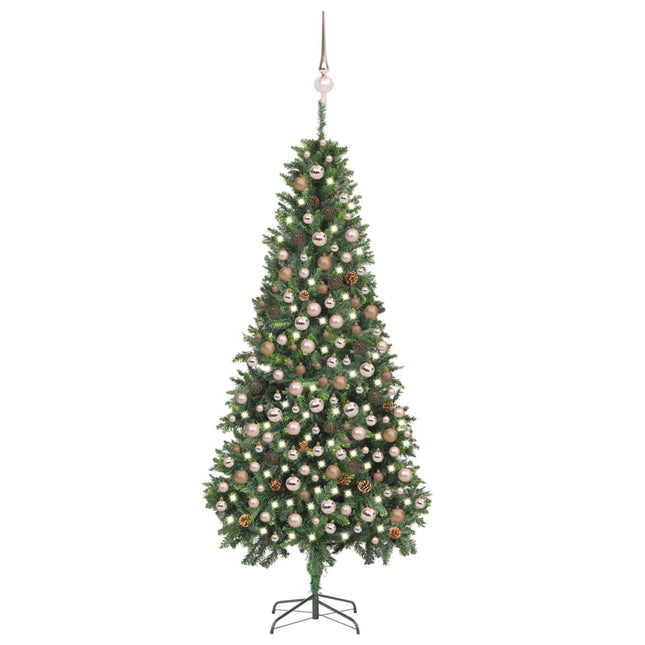 Kunstkerstboom Met Verlichting Kerstballen Dennenappels 20 Cm 210 x 119 cm green and rose