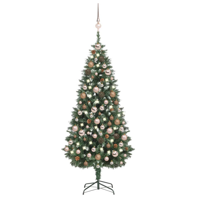 Kunstkerstboom Met Verlichting Kerstballen Dennenappels 180 Cm 180 x 104 cm white and rose