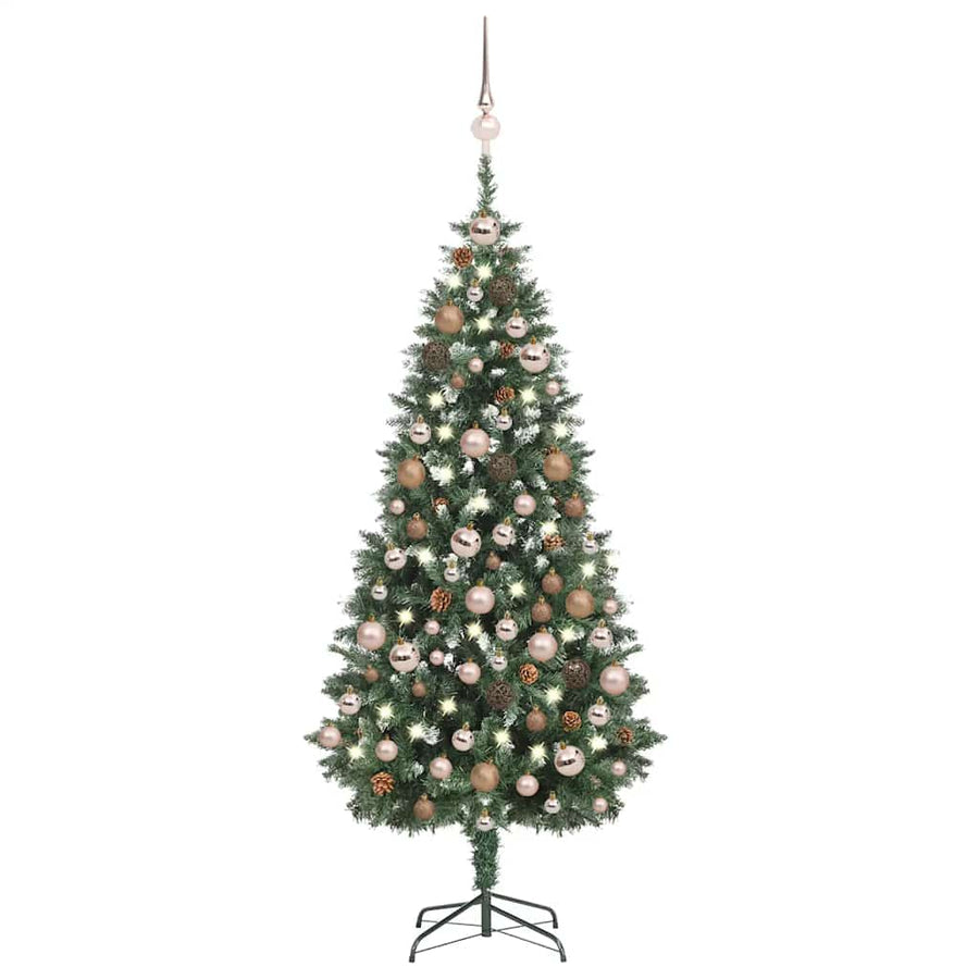 Kunstkerstboom met verlichting kerstballen dennenappels 180 cm