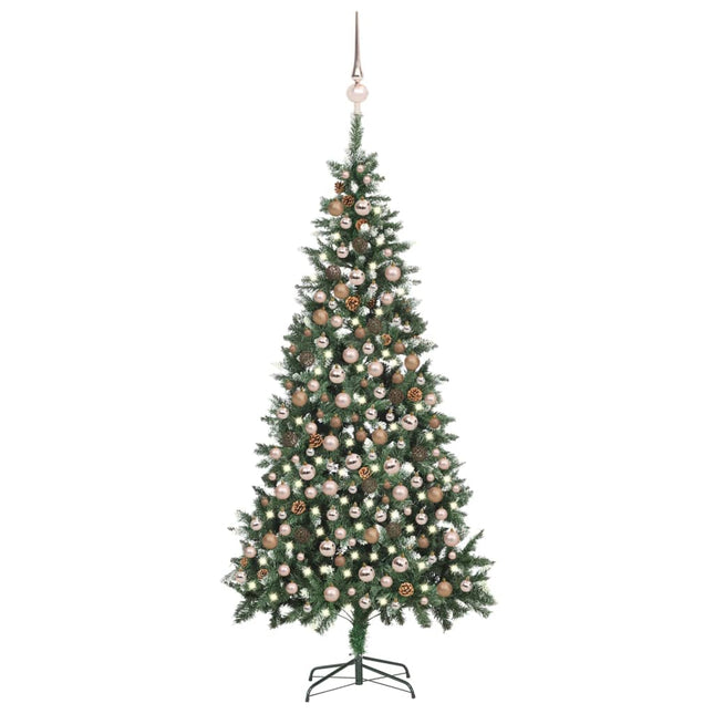 Kunstkerstboom Met Verlichting Kerstballen Dennenappels 20 Cm 210 x 119 cm white and rose