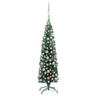 Kunstkerstboom Met Verlichting En Kerstballen Smal 20 Cm Groen 120 x 38 cm green and rose