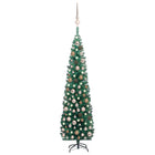 Kunstkerstboom Met Verlichting En Kerstballen Smal 20 Cm Groen 210 x 55 cm green and rose