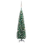 Kunstkerstboom Met Verlichting En Kerstballen Smal 240 Cm Groen 240 x 61 cm green and rose