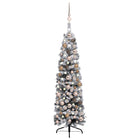 Kunstkerstboom Met Verlichting Ballen Sneeuw Smal 20 Cm Groen 120 x 38 cm white and rose