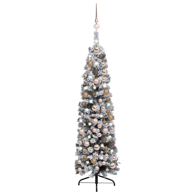 Kunstkerstboom Met Verlichting Ballen Sneeuw Smal 20 Cm Groen 120 x 38 cm white and rose