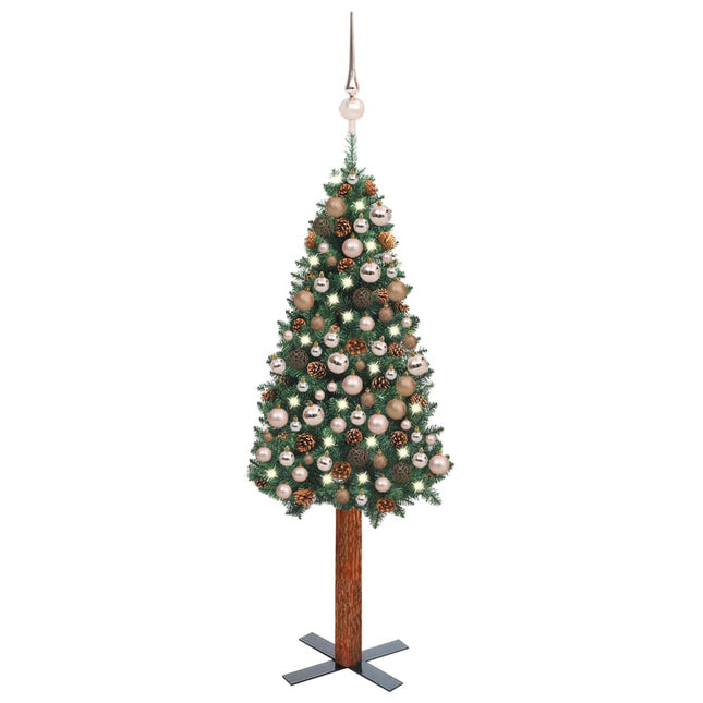 Kunstkerstboom Met Verlichting En Ballen Smal 80 Cm Pvc Groen 180 x 72 cm green and rose