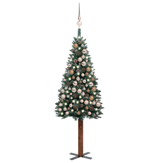 Kunstkerstboom Met Verlichting En Kerstballen Smal 80 Cm Groen 180 x 72 cm white and rose