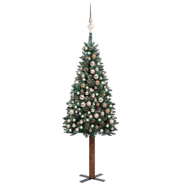 Kunstkerstboom Met Verlichting En Kerstballen Smal 20 Cm Groen 210 x 77 cm white and rose