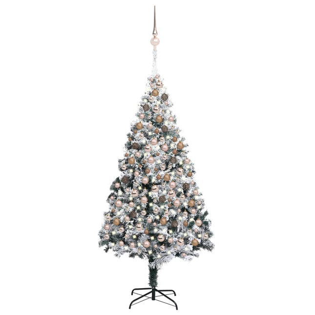 Kunstkerstboom Met Verlichting En Kerstballen 20 Cm Pvc Groen 210 x 135 cm Rozen