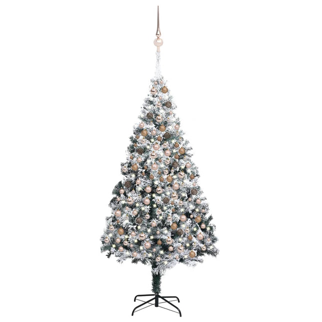 Kunstkerstboom Met Verlichting En Kerstballen 240 Cm Pvc Groen 240 x 150 cm Rozen