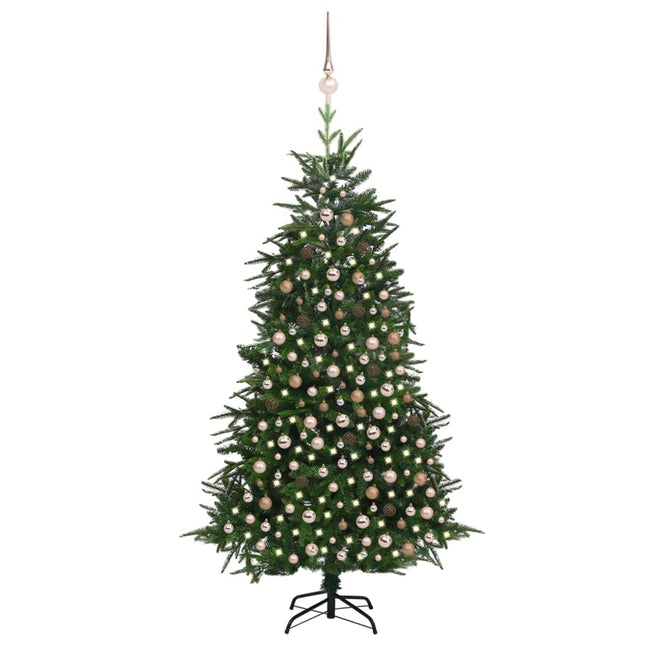 Kunstkerstboom Met Led's En Kerstballen 20 Cm Pvc En Pe Groen 210 x 130 cm green and rose