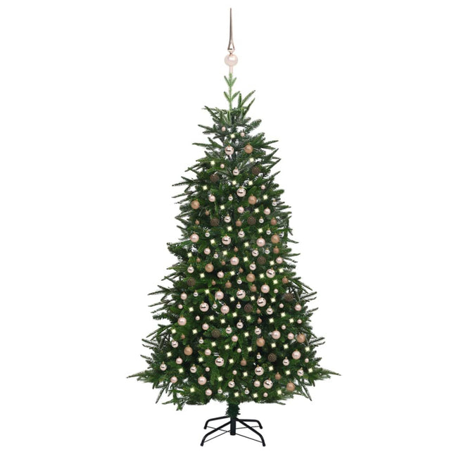 Kunstkerstboom Met Led's En Kerstballen 240 Cm Pvc En Pe Groen 240 x 150 cm green and rose