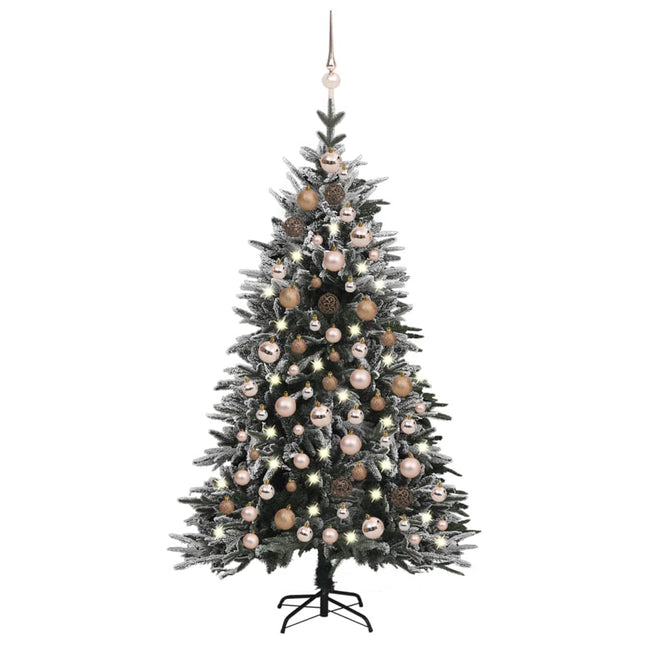 Kunstkerstboom Met Led's, Kerstballen En Sneeuw 20 Cm Pvc Pe 120 x 70 cm white and rose