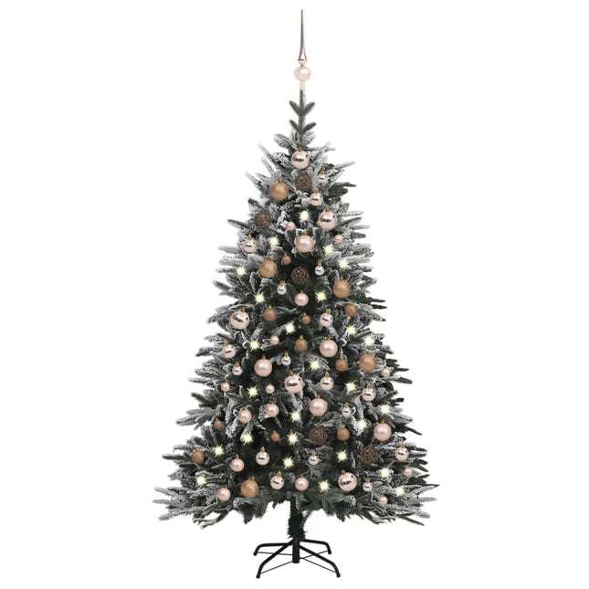 Kunstkerstboom Met Led's, Kerstballen En Sneeuw 50 Cm Pvc Pe 150 x 90 cm white and rose