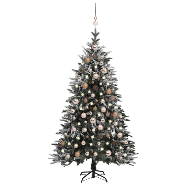 Kunstkerstboom Met Led's, Kerstballen En Sneeuw 80 Cm Pvc Pe 180 x 110 cm white and rose