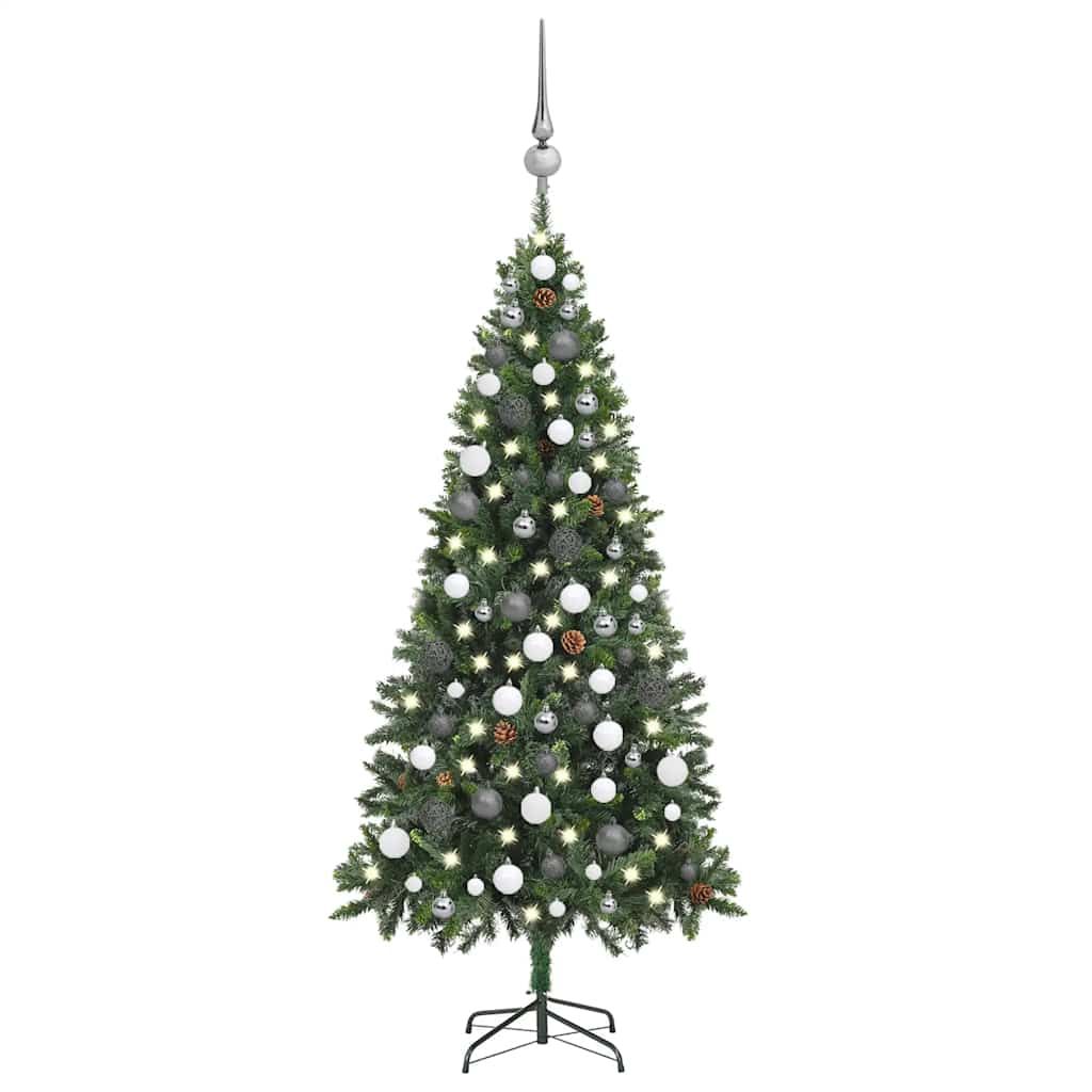 Kunstkerstboom Met Verlichting Kerstballen Dennenappels 180 Cm 180 x 104 cm