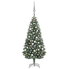 Kunstkerstboom Met Verlichting Kerstballen Dennenappels 180 Cm 180 x 104 cm Wit en grijs