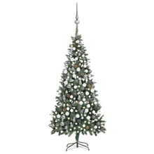 Kunstkerstboom Met Verlichting Kerstballen Dennenappels 210 Cm Wit En Grijs 210 x 119 cm