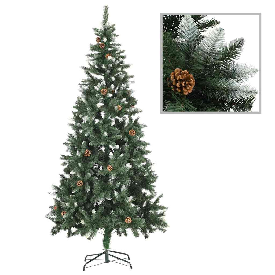 Kunstkerstboom Met Verlichting Kerstballen Dennenappels 210 Cm Wit En Grijs 210 x 119 cm