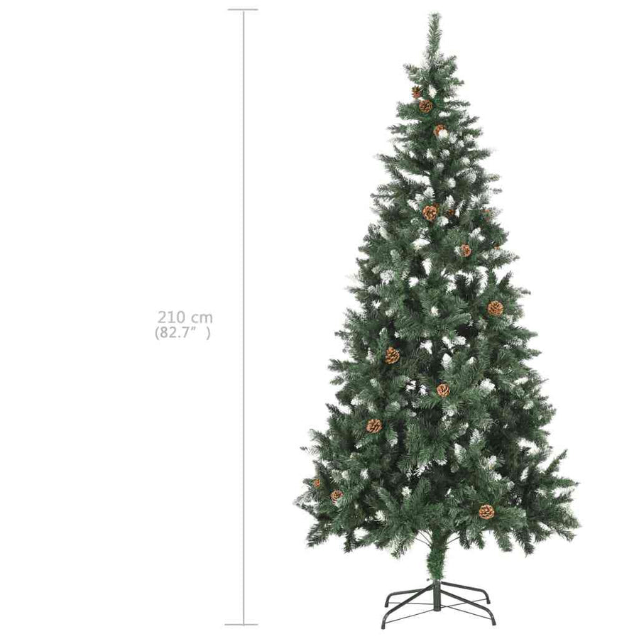 Kunstkerstboom Met Verlichting Kerstballen Dennenappels 210 Cm Wit En Grijs 210 x 119 cm