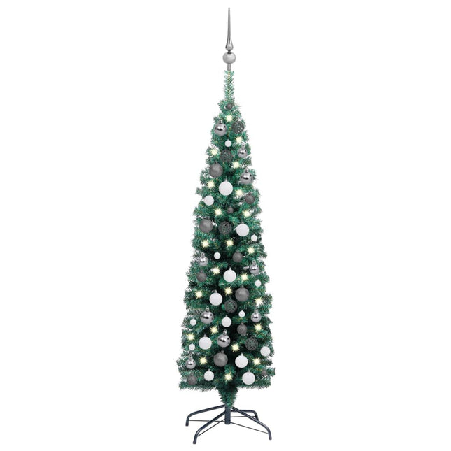 Kunstkerstboom Met Verlichting En Kerstballen Smal 20 Cm 120 x 38 cm Groen en rood