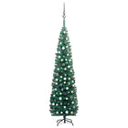 Kunstkerstboom Met Verlichting En Kerstballen Smal 240 Cm 240 x 61 cm Groen en rood