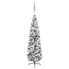 Kunstkerstboom Met Verlichting En Kerstballen Smal 80 Cm Groen 180 x 48 cm Wit en grijs